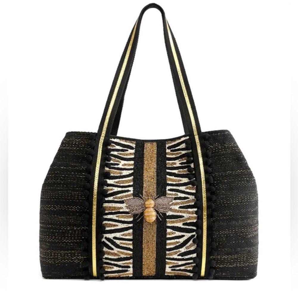 Chic Black and Gold Tote with Bee Accent